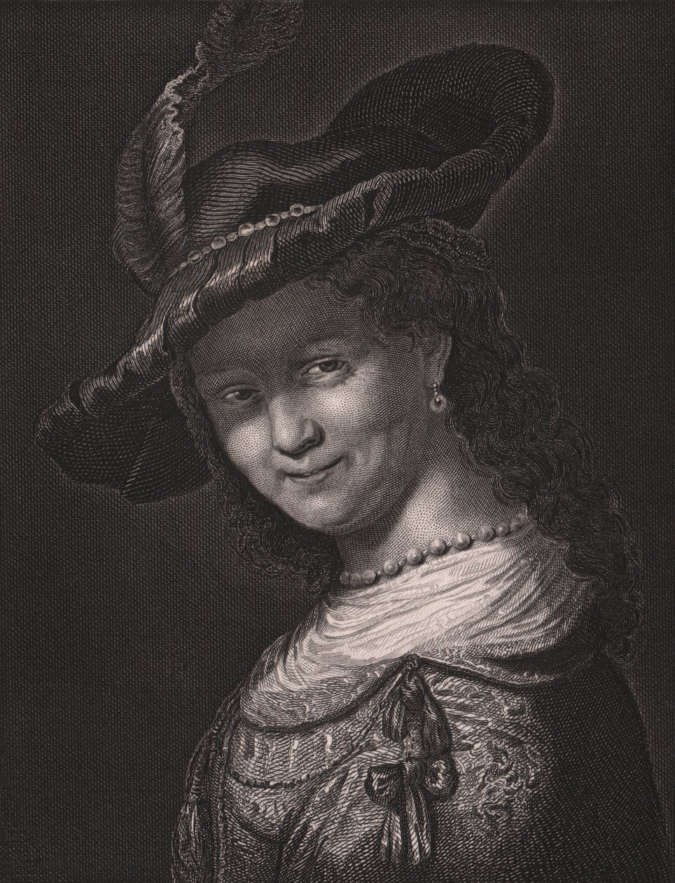 Portrait de Saskia van Uylenburgh (1612-1642), épouse de Rembrandt, gravure par L Raab d