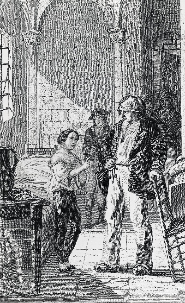 Le Dauphin Louis Charles et son gardien Antoine Simon dans la prison du Temple, gravure de Philippoteaux et Girardet, Révolution française, France - Walter Charles Mills