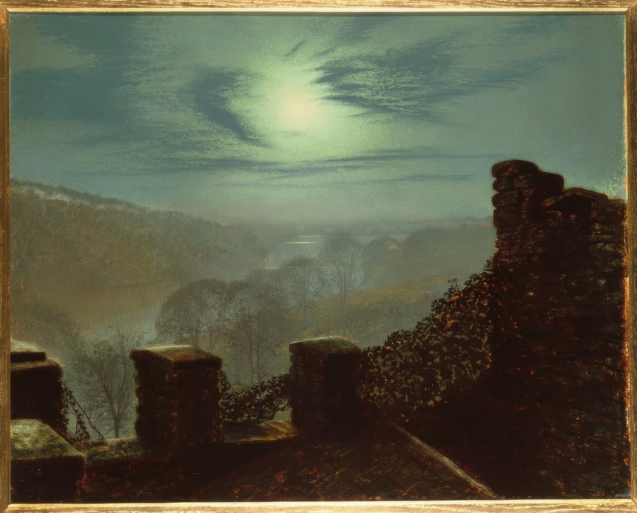 J.A. Grimshaw, Pleine lune derrière un nuage de cirrus depuis Roundhay P. - John Atkinson Grimshaw