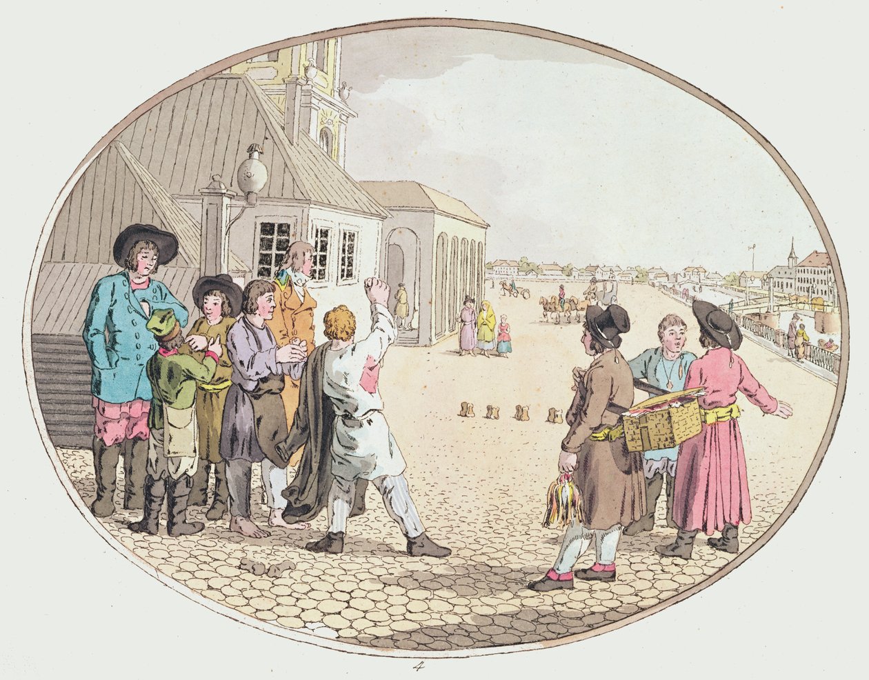 Scène de village russe, début du 19e siècle (gravure à la main) - John Augustus Atkinson