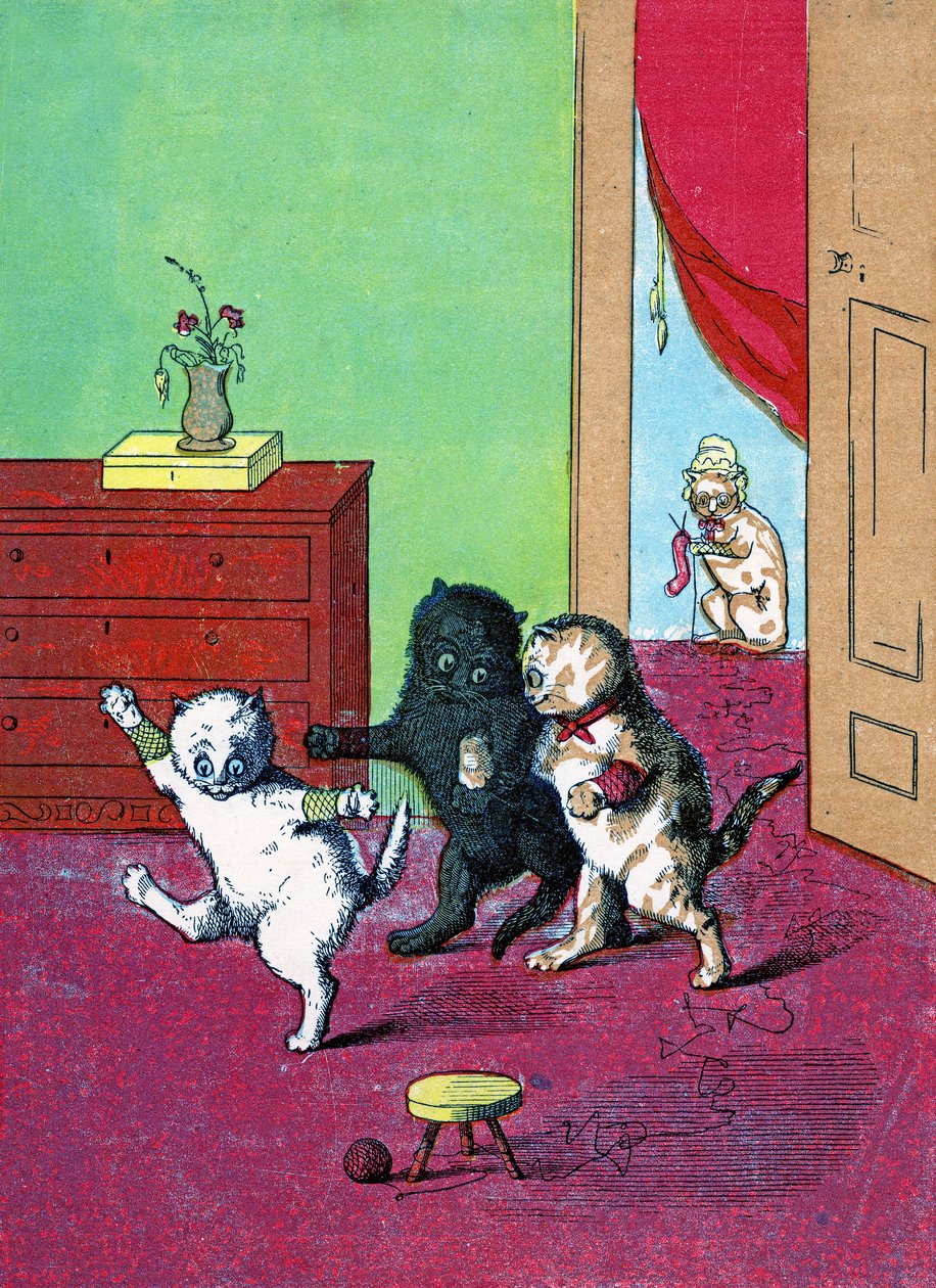 Trois petits chatons portant des mitaines, Illustration de "Three Little Kittens" 1859 - John Ballantyne