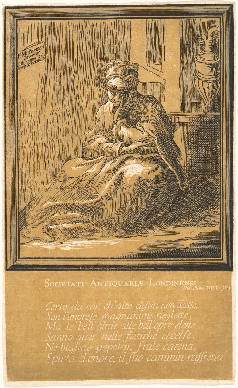 Femme méditant - John Baptist Jackson, after Parmigianino