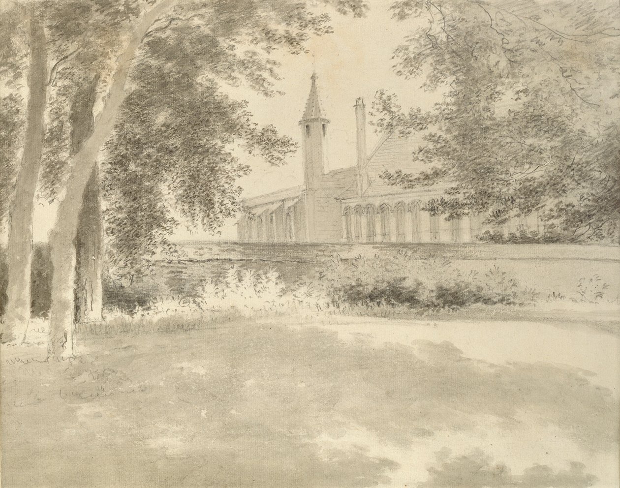 Chapelle et bibliothèque de Balliol depuis le bosquet, 2 août 1783 - John Baptist Malchair