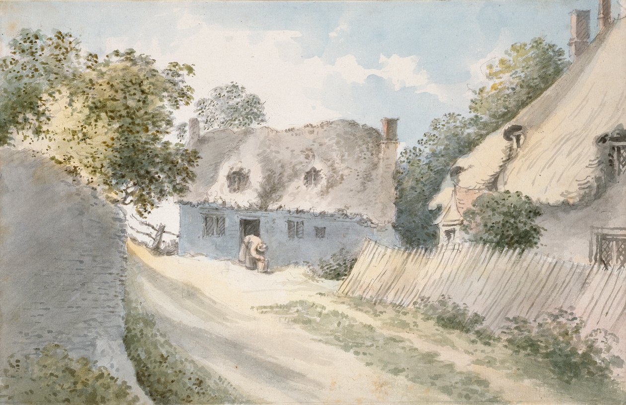 Cottages dans une rue de village - John Baptist Malchair
