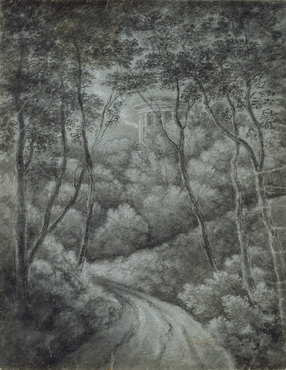 Paysage avec un Chemin à travers une Forêt et un Temple Classique - John Baptist Malchair