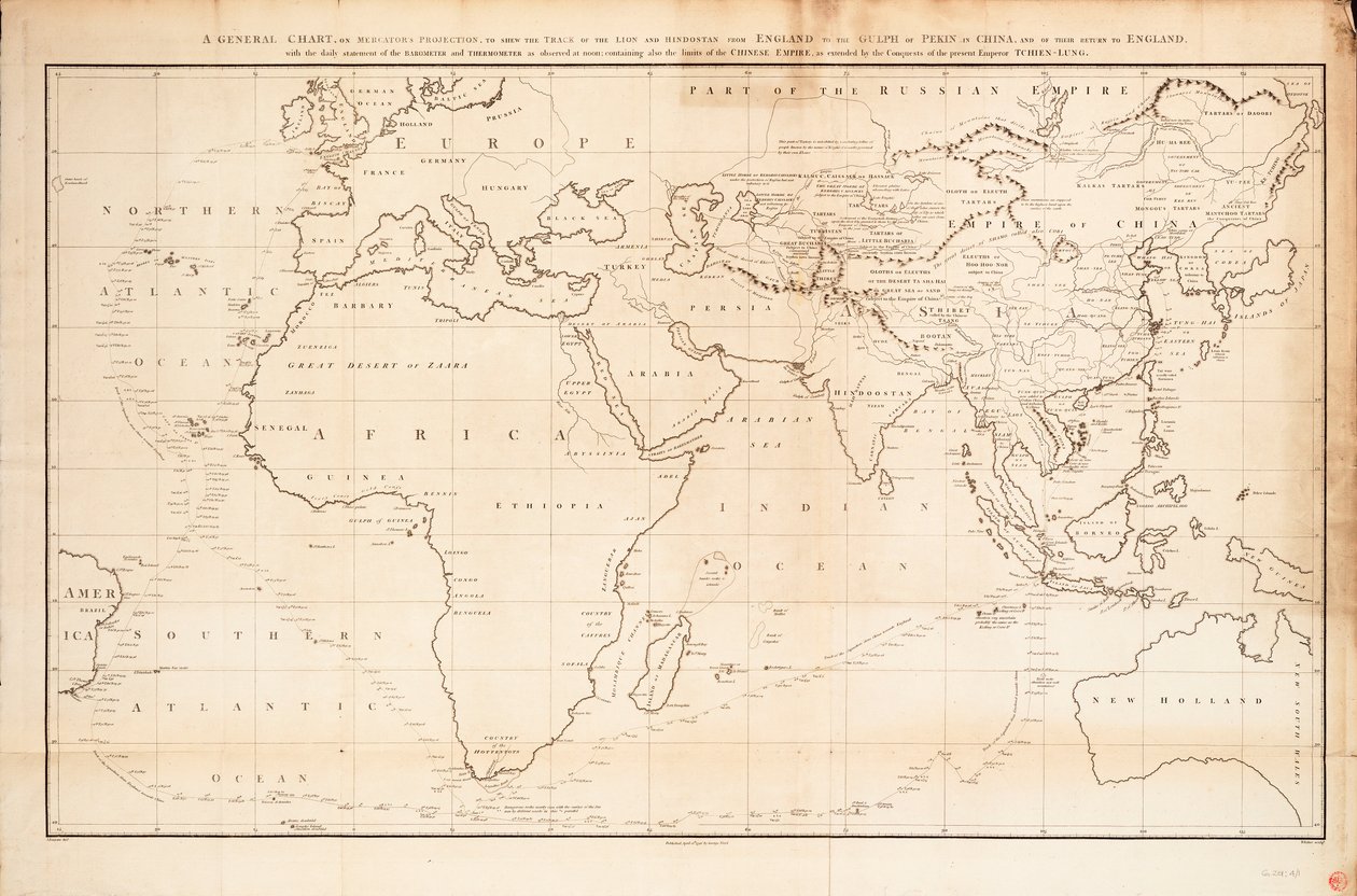 Carte générale sur la projection de Mercator pour montrer la trajectoire du 