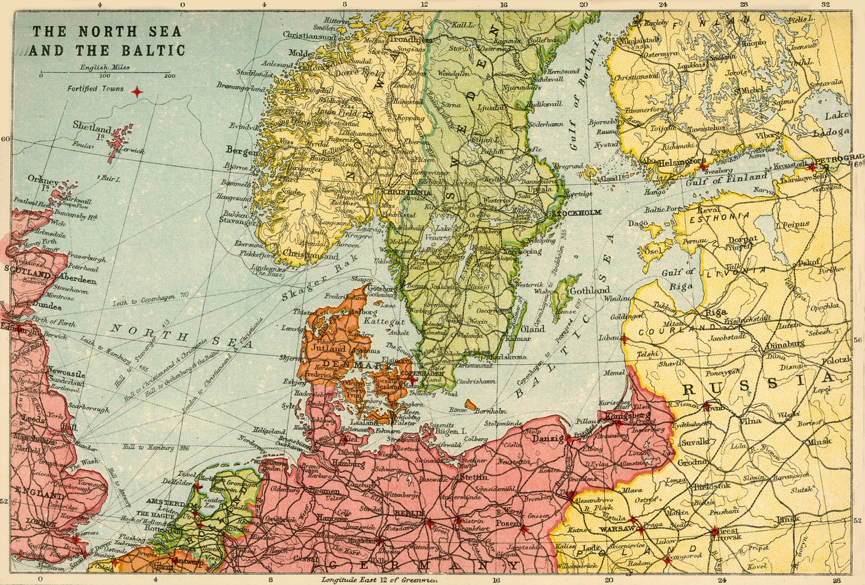 Carte de la mer du Nord et de la Baltique, vers 1914 - John Bartholomew and Son