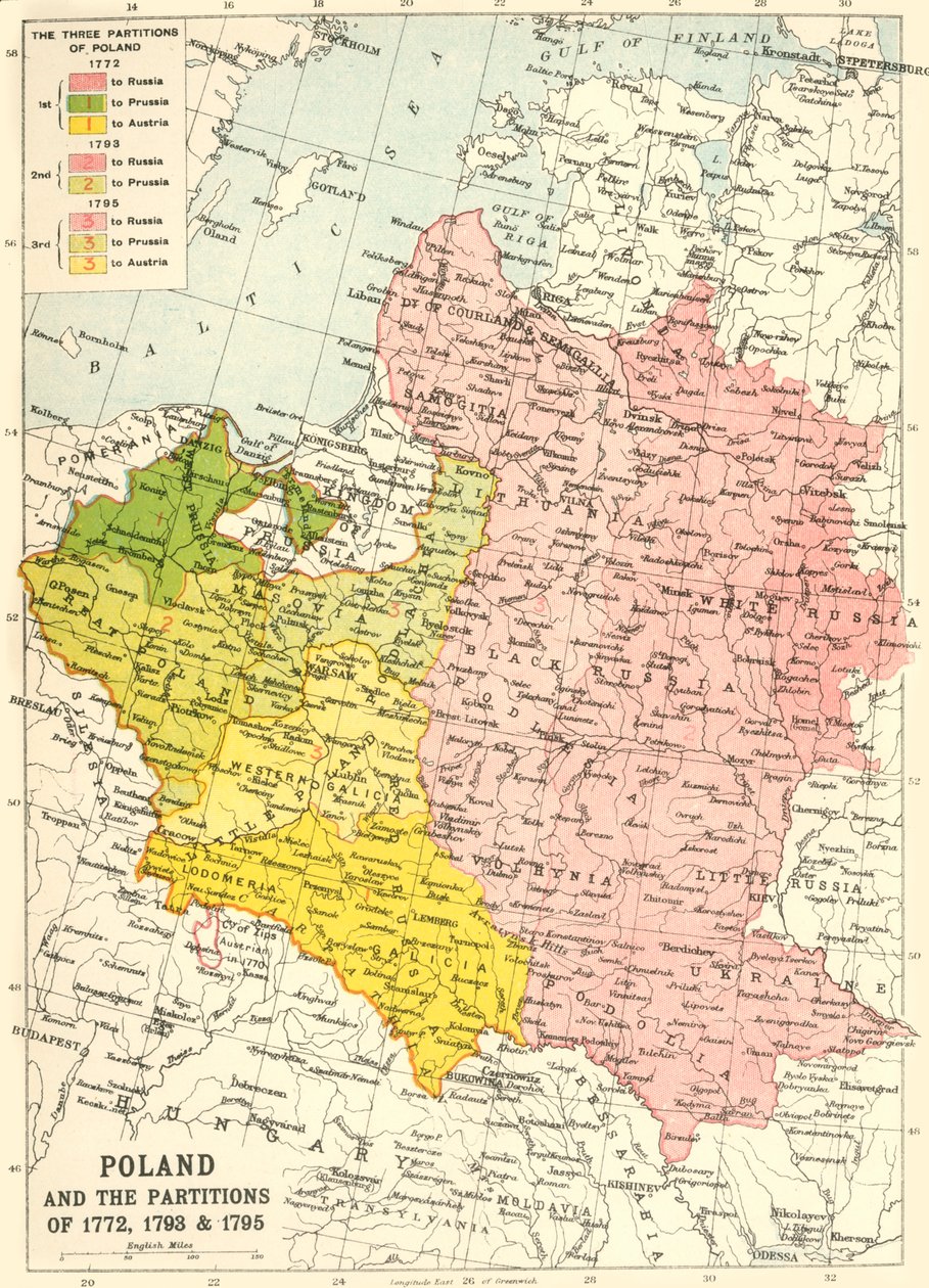 La Pologne et les partages de 1772, 1793 et 1795, vers 1920 - John Bartholomew and Son