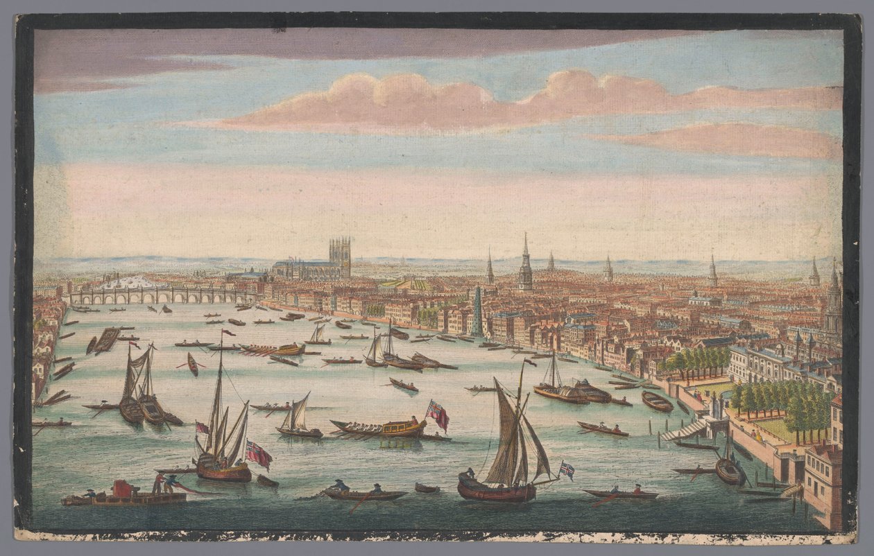 Vue de la rivière Thames et de la ville de Londres depuis le côté nord-ouest (The south east prospect of Westminster from Somerset House to Westminster Bridge) - John Bowles