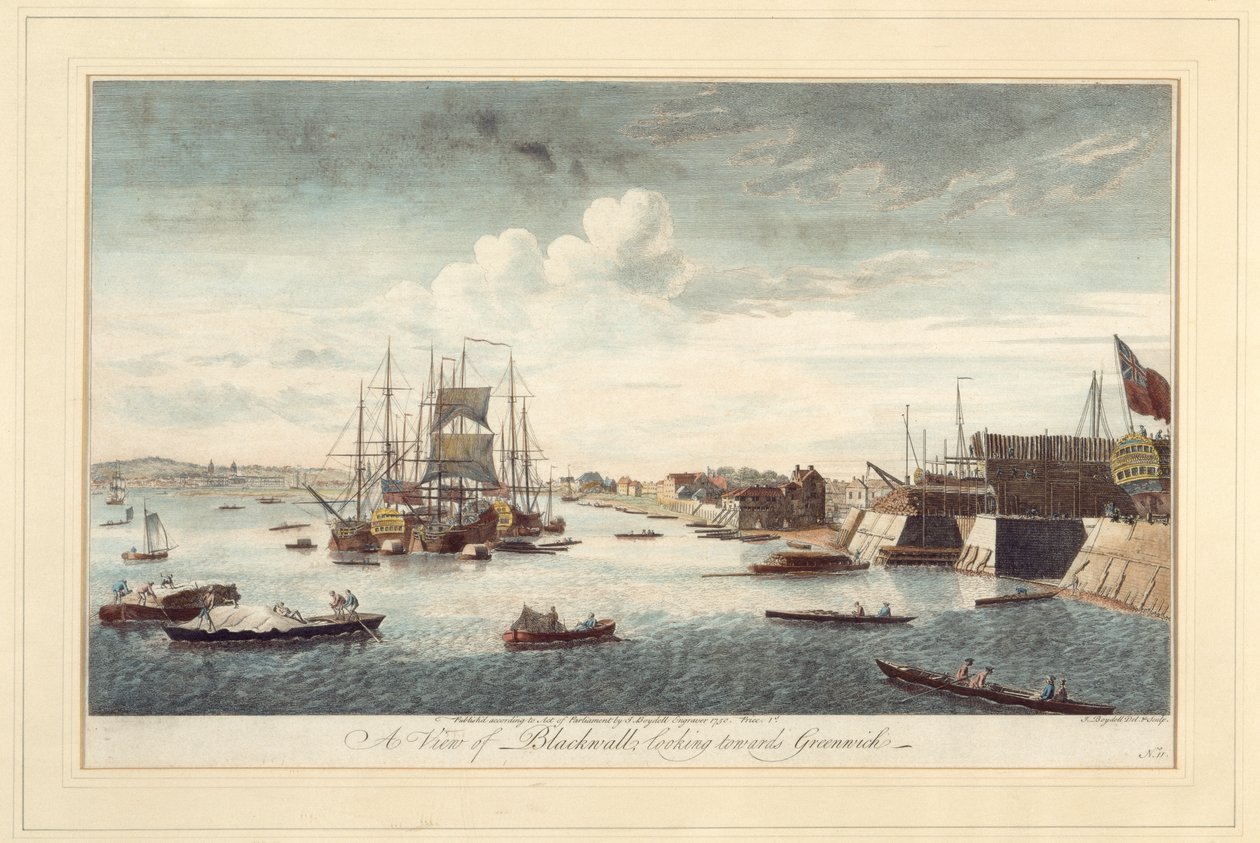 Vue de Blackwall vers Greenwich - John Boydell