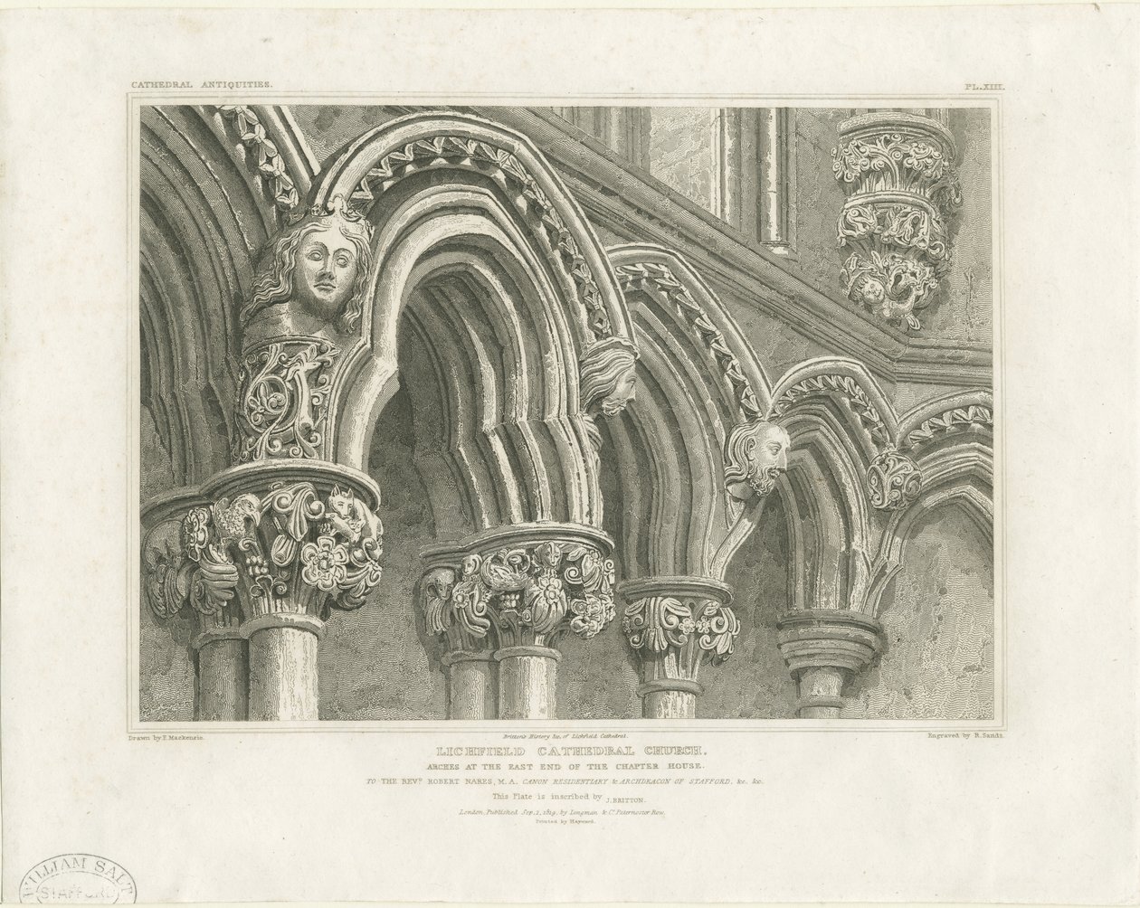 Intérieur de la cathédrale de Lichfield - Arches dans la salle capitulaire : gravure, nd [c. 1819] - John Britton