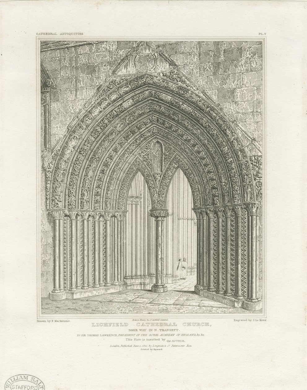 Cathédrale de Lichfield - Porte du transept nord : gravure, nd [c 1820] - John Britton