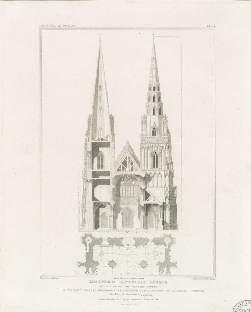 Cathédrale de Lichfield - Façade ouest : gravure, nd [vers 1819] - John Britton