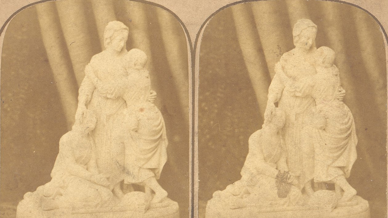 Paire de vues stéréographiques anciennes de statues britanniques, 1850s-1910s - John Browning