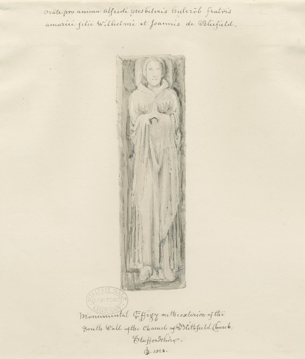 Église de Blithfield - effigie monumentale : dessin teinté, 1823 - John Buckler