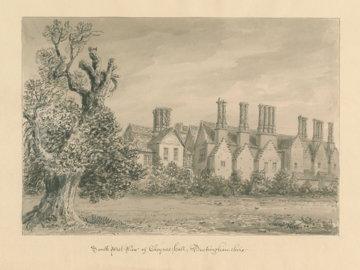 Buckinghamshire - Chenies Hall : dessin sépia, 1824 - John Buckler
