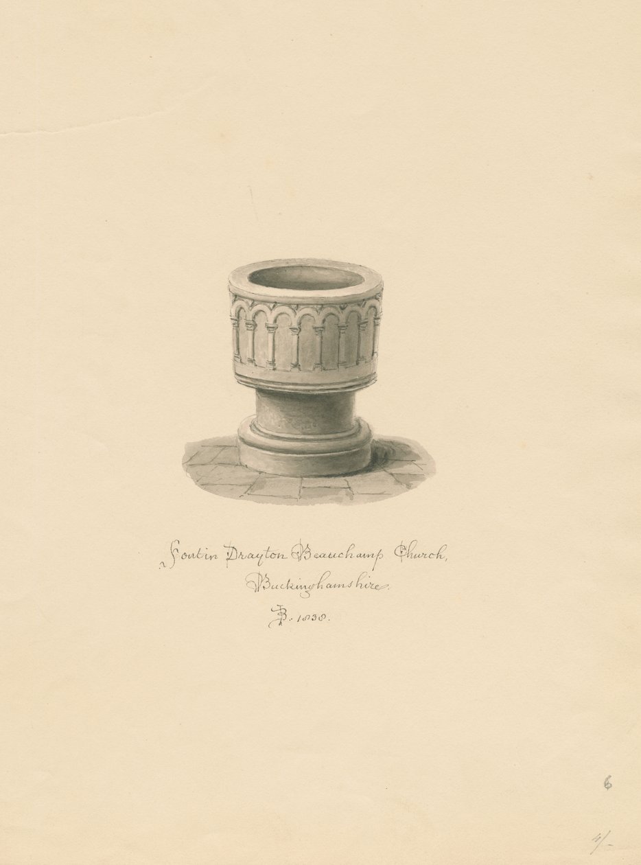Buckinghamshire - Église de Drayton Beauchamp : dessin sépia, 1838 - John Buckler