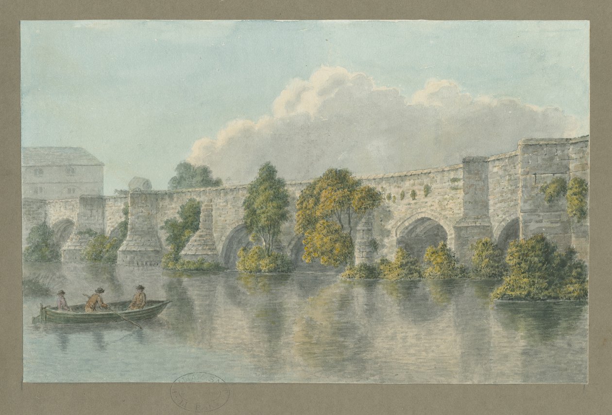 Burton-upon-Trent Bridge and Town: aquarelle - John Buckler