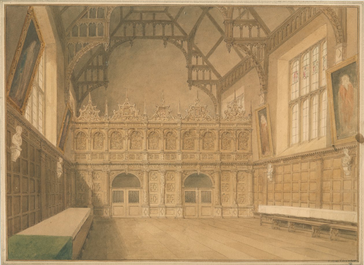 Cambridgeshire - Trinity College Hall - Vue intérieure - John Buckler