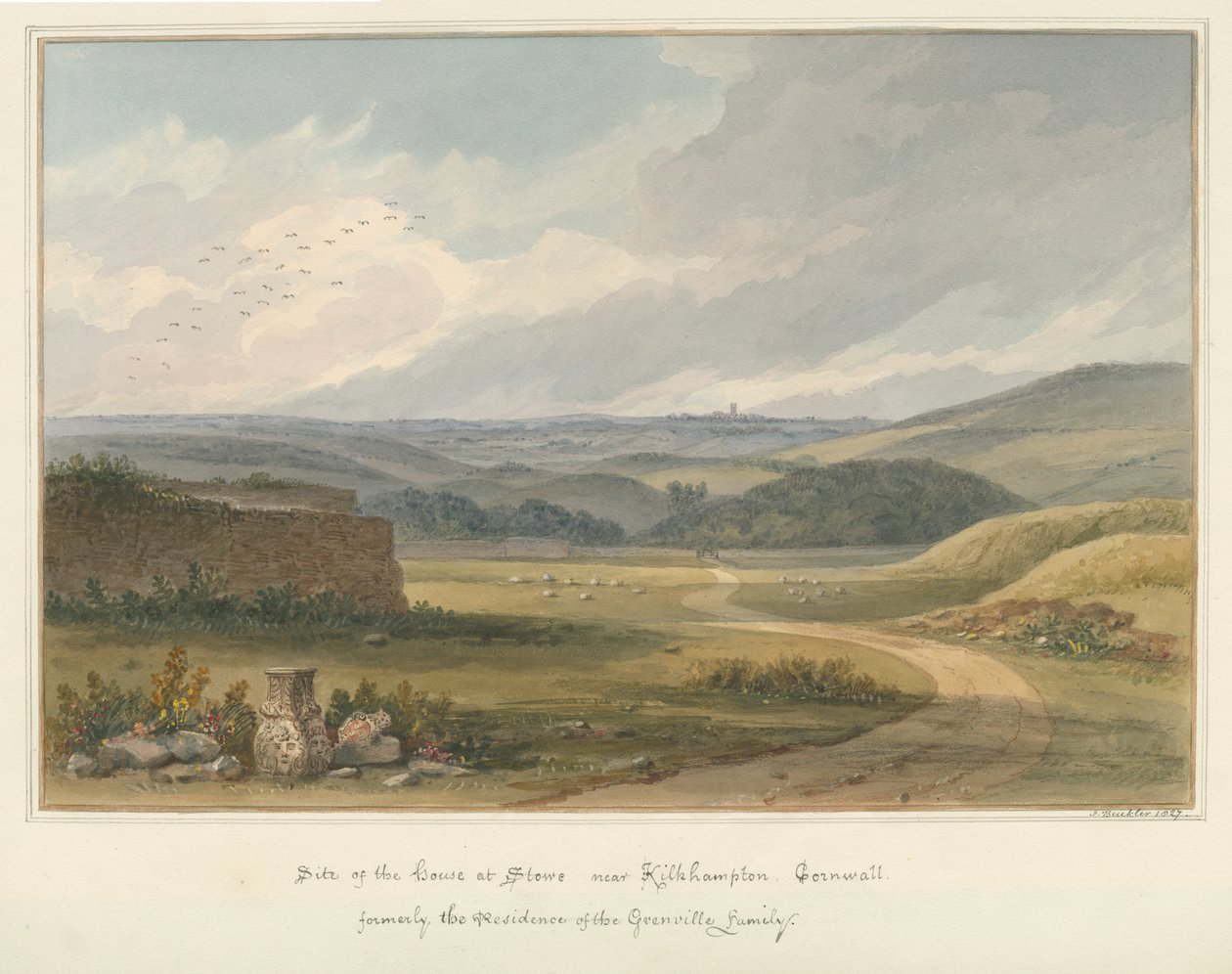 Cornouailles - Kilkhampton - Site de la maison à Stowe, 1827 - John Buckler