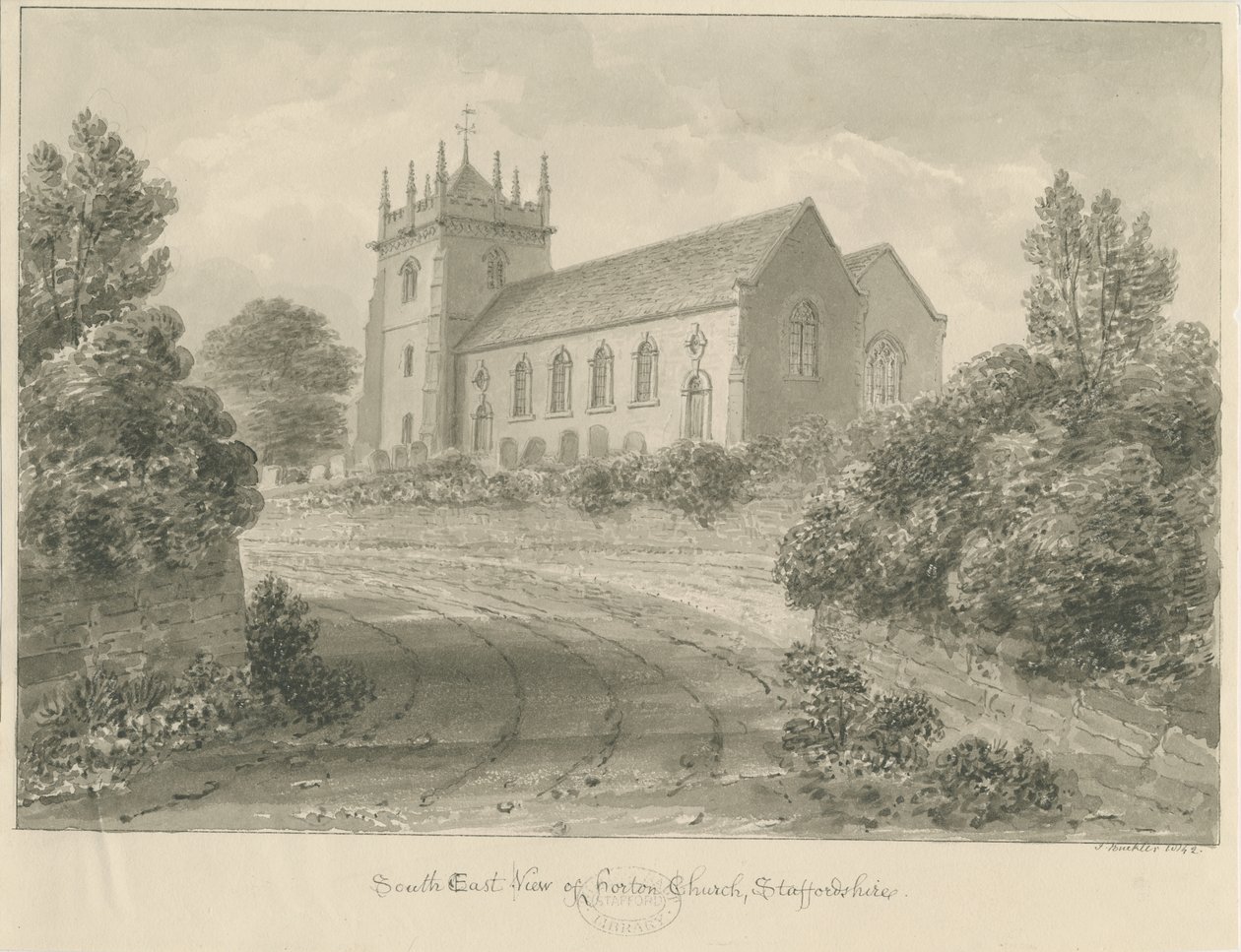 Église de Horton: dessin sépia - John Buckler