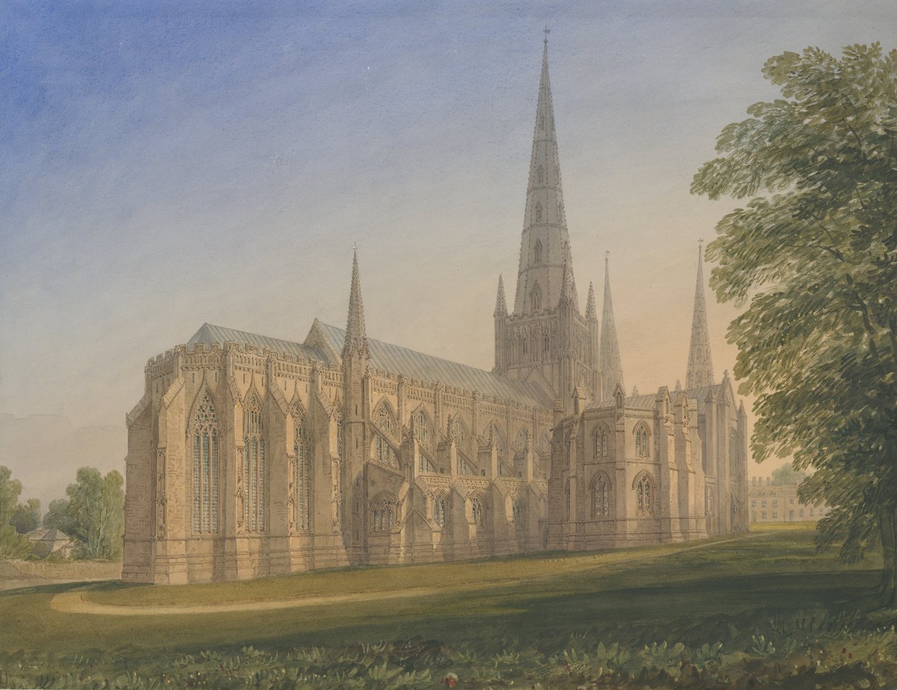 Cathédrale de Lichfield - Vue Nord-Est: aquarelle, nd [1770-1851] - John Buckler