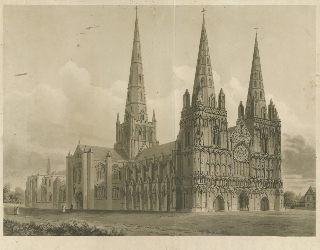Cathédrale de Lichfield - Vue Nord-Ouest - John Buckler