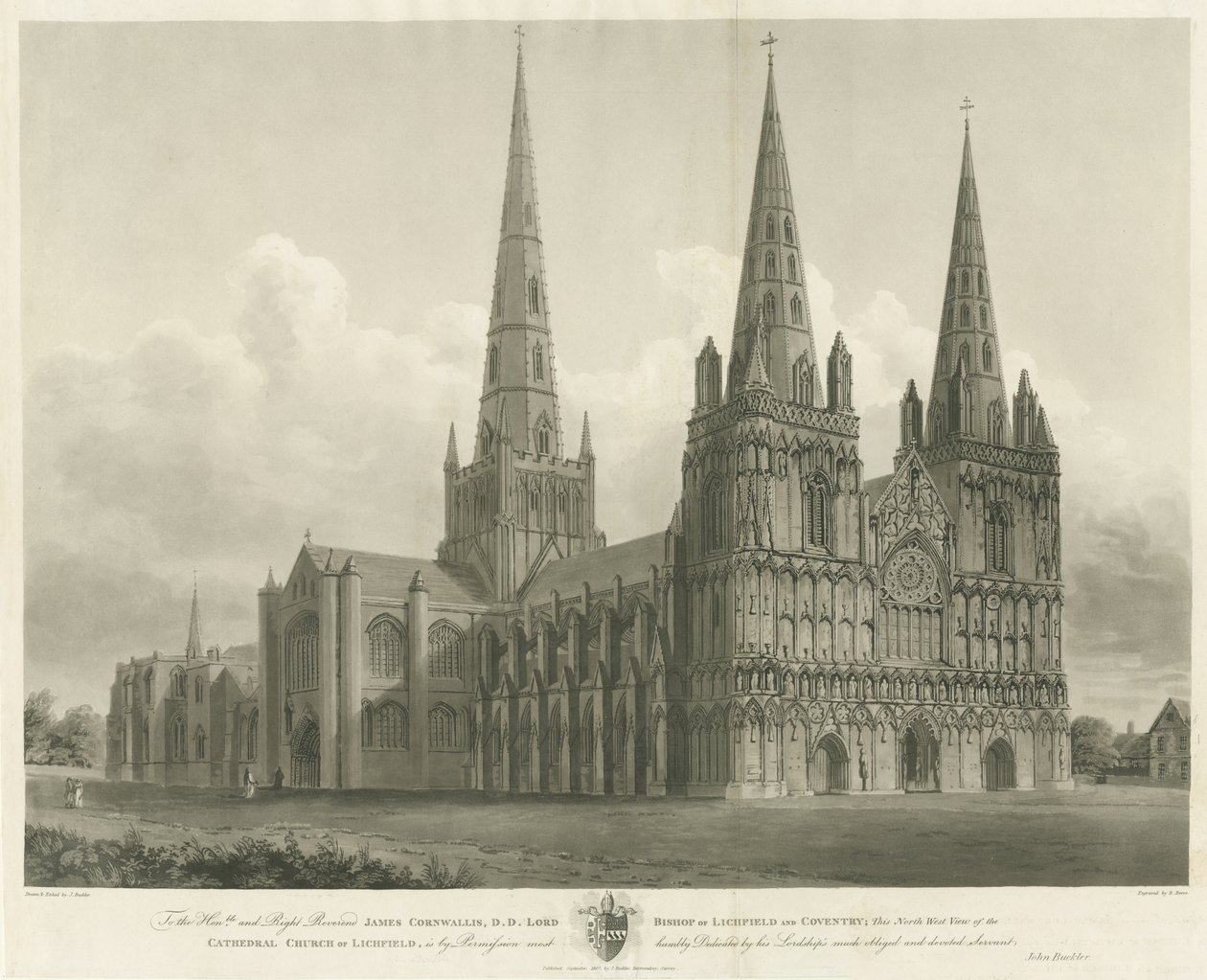 Cathédrale de Lichfield - Vue Nord-Ouest - John Buckler