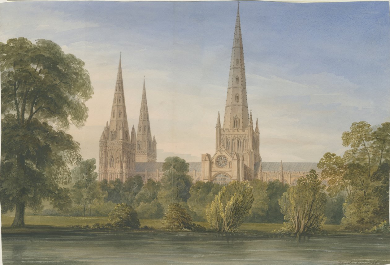 Cathédrale de Lichfield - Vue Sud Sud-Est, 1842 - John Buckler
