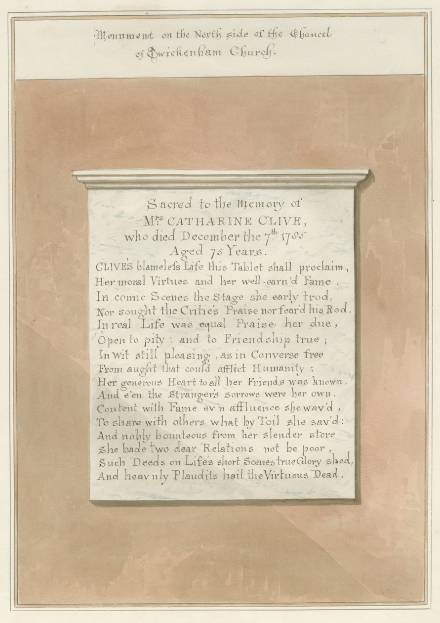 Middlesex - Église de Twickenham - Monument : dessin sépia - John Buckler