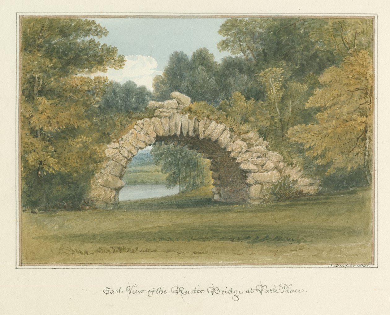 Oxfordshire - Henley sur la Tamise - Pont Rustique à Park Place, 1826 - John Buckler