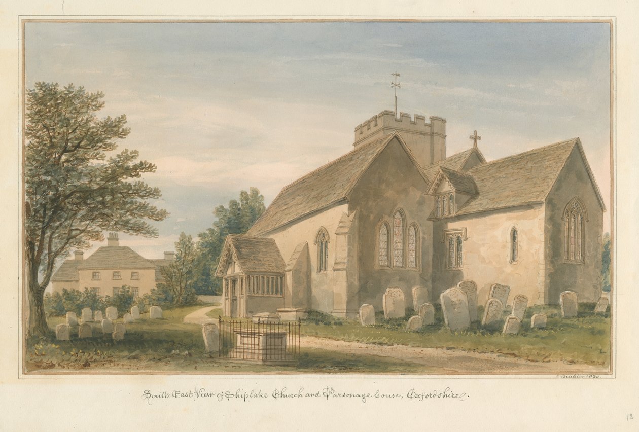 Oxfordshire - Église de Shiplake et maison du presbytère, 1830 - John Buckler