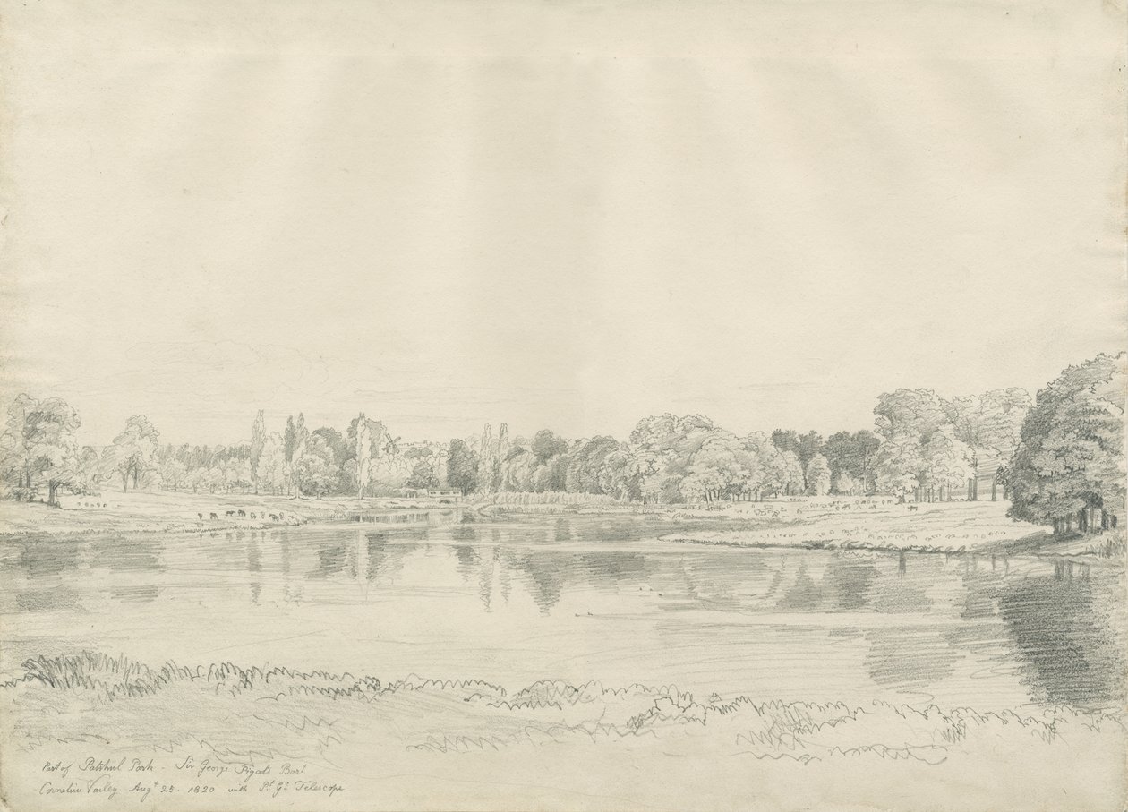 Maison de Patshull - Parc et étang : dessin au crayon, 25 août 1820 - John Buckler