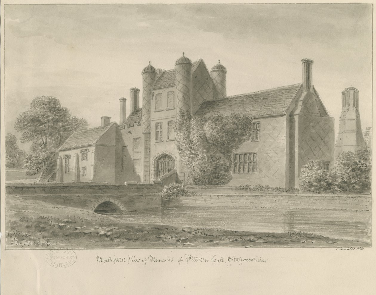 Pillaton Hall : dessin sépia, 1841 - John Buckler