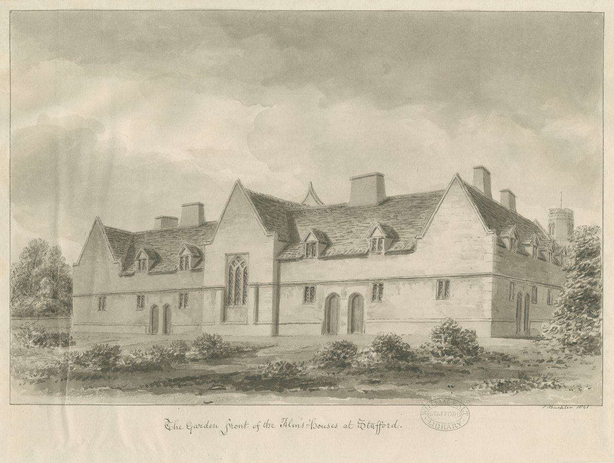 Stafford - Maisons de charité : dessin sépia, 1841 - John Buckler