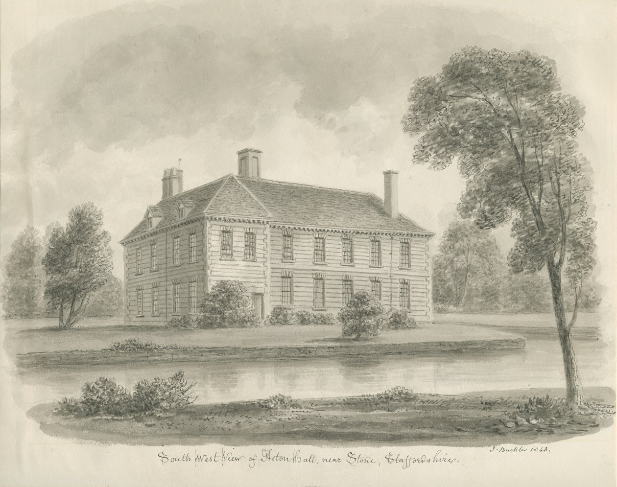 Stone - Aston Hall : dessin sépia - John Buckler