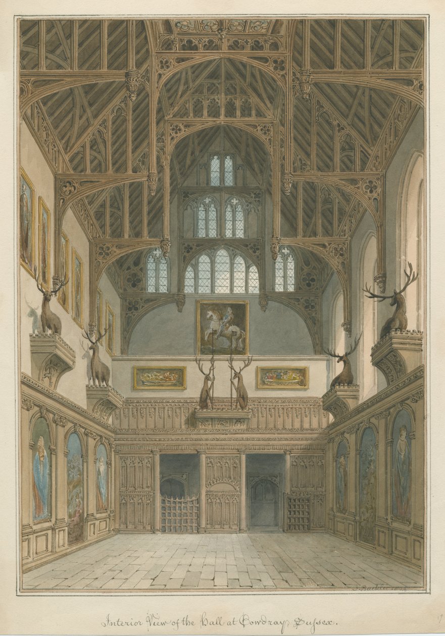 Sussex - Maison de Cowdray - Intérieur du Hall - John Buckler