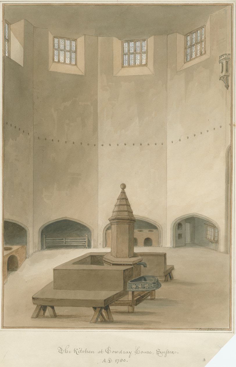 Sussex - Maison de Cowdray - Intérieur de la cuisine, 1830 - John Buckler