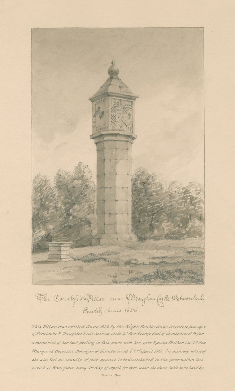 Westmorland - Château de Brougham - Pilier de la comtesse : dessin sépia, 1800 - John Buckler