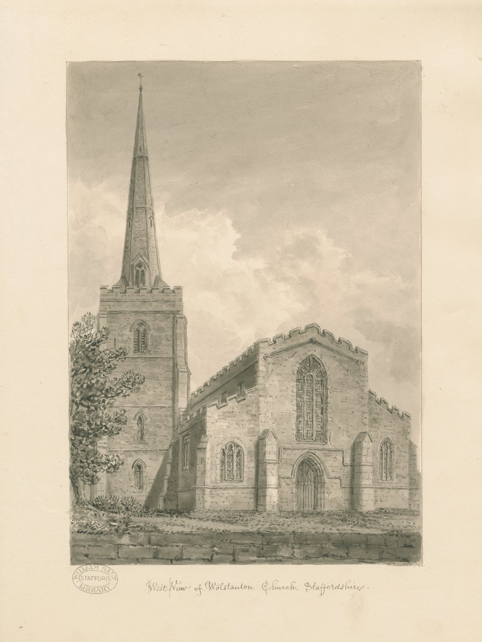 Église de Wolstanton : dessin sépia - John Buckler