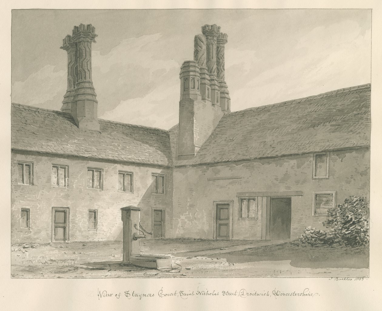 Worcestershire - Droitwich - Staynors Court : dessin sépia, 1833 - John Buckler