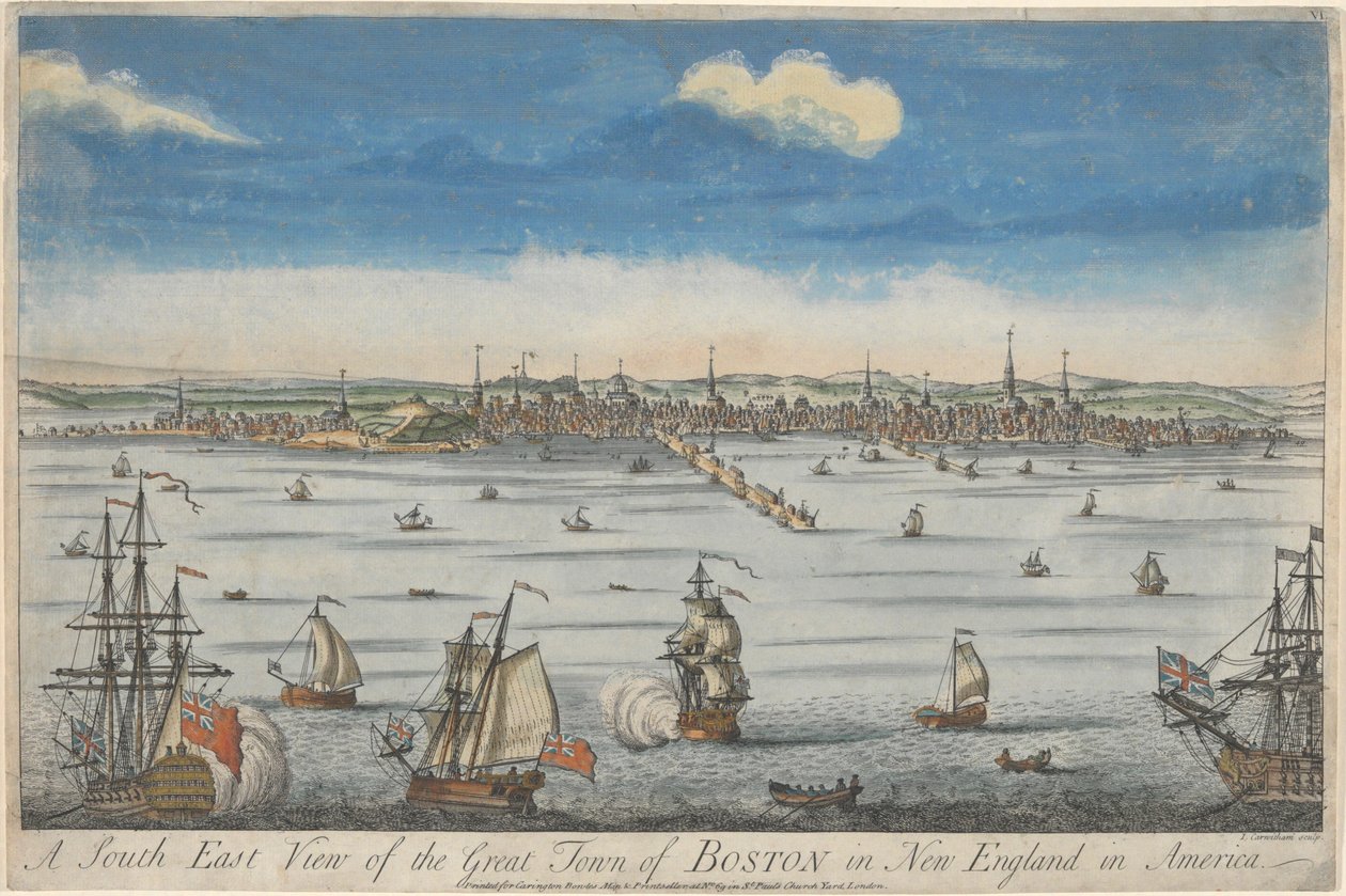 Vue sud-est de la grande ville de Boston en Nouvelle-Angleterre - John Carwitham