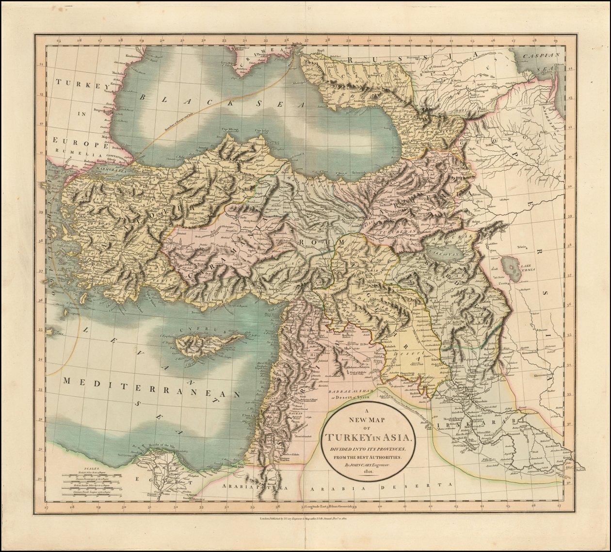 Carte de 1801 de la Turquie en Asie par John Cary - John Cary