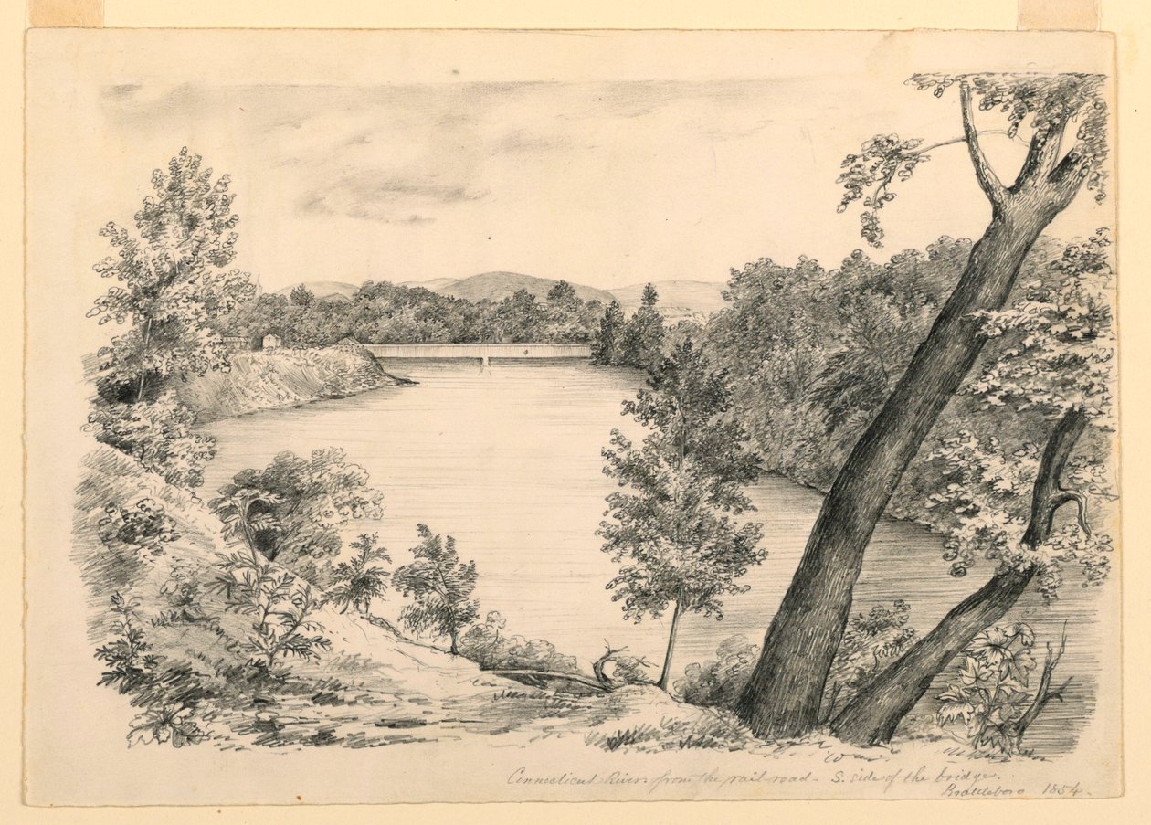 Dessin, Vue de la rivière Conneticut, près de Brattleboro, Vermont, 1854 - John Cheney