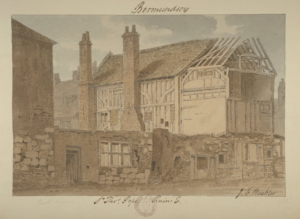 Vue est des ruines de Bermondsey House, 1838 - John Chessell Buckler