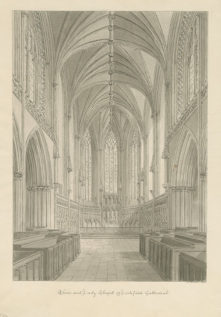 Intérieur de la cathédrale de Lichfield - Chœur et chapelle de la Vierge - John Chessell Buckler