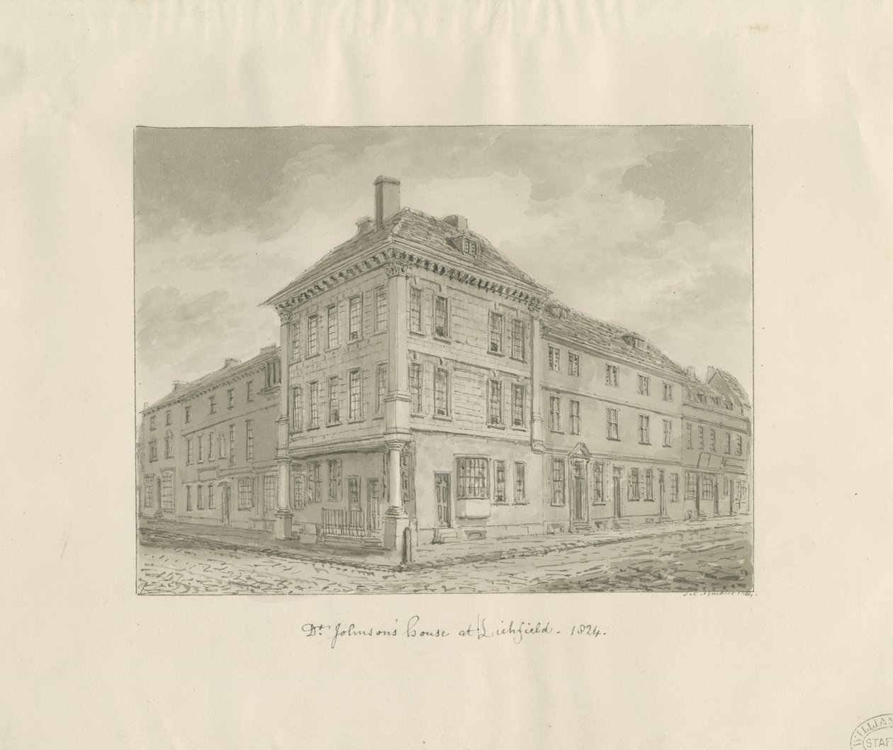 Lichfield - Lieu de naissance du Dr. Johnson : dessin à la sépia - John Chessell Buckler