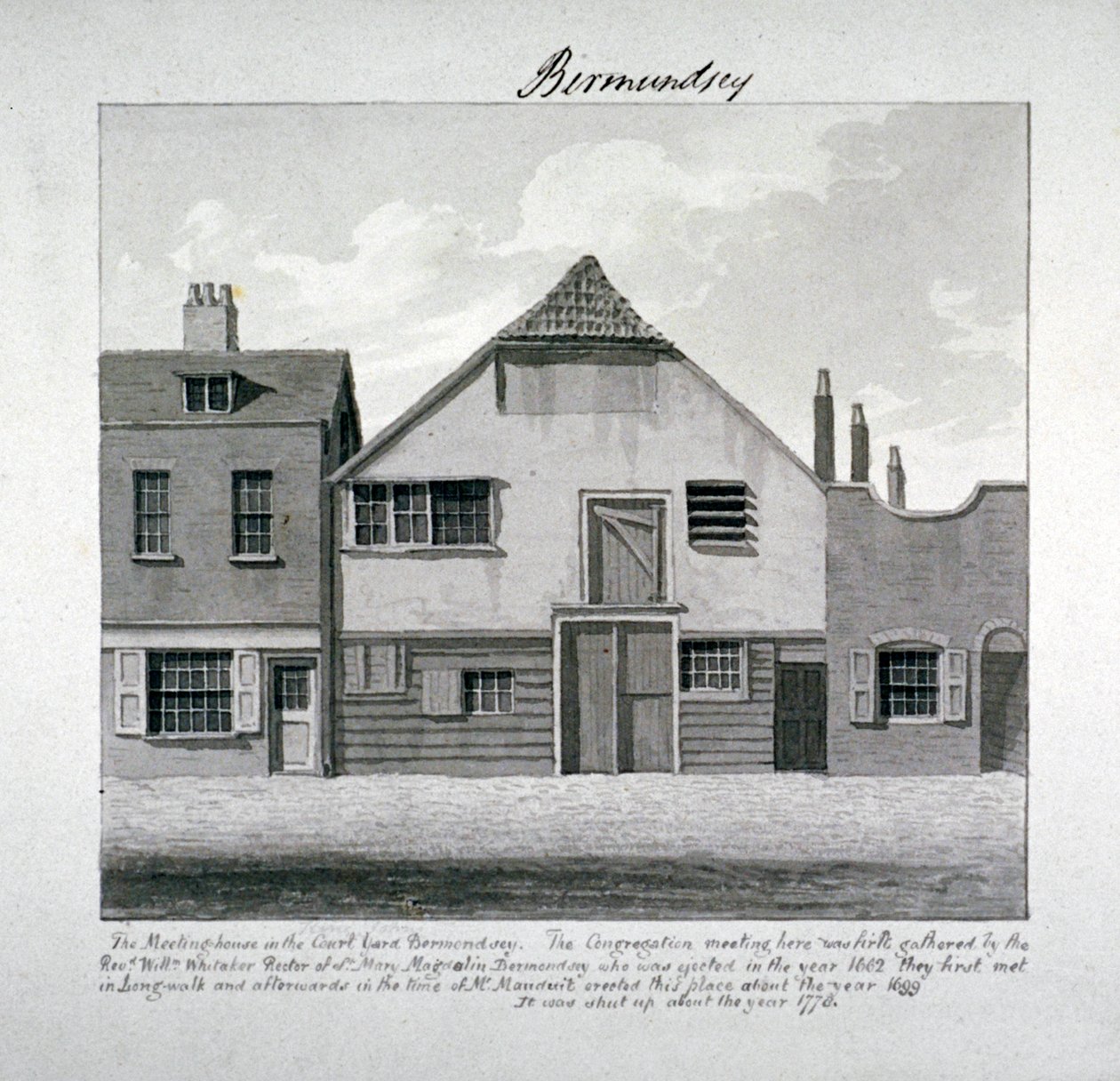 Maison de réunion de Sainte Marie-Madeleine dans la cour, Bermondsey Square, Londres, vers 1828 - John Chessell Buckler