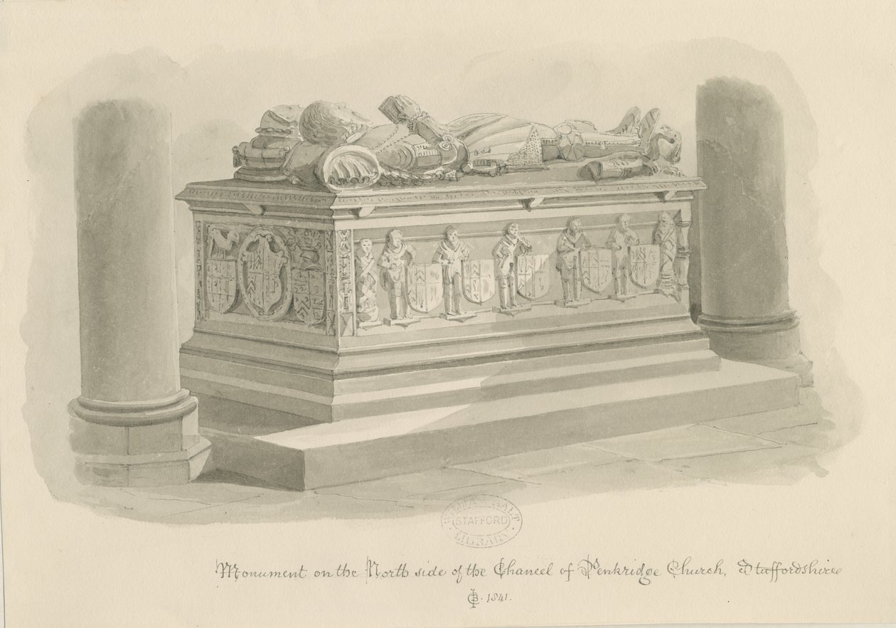 Église de Penkridge - Tombe de [Sir Edward Littleton] : dessin sépia - John Chessell Buckler