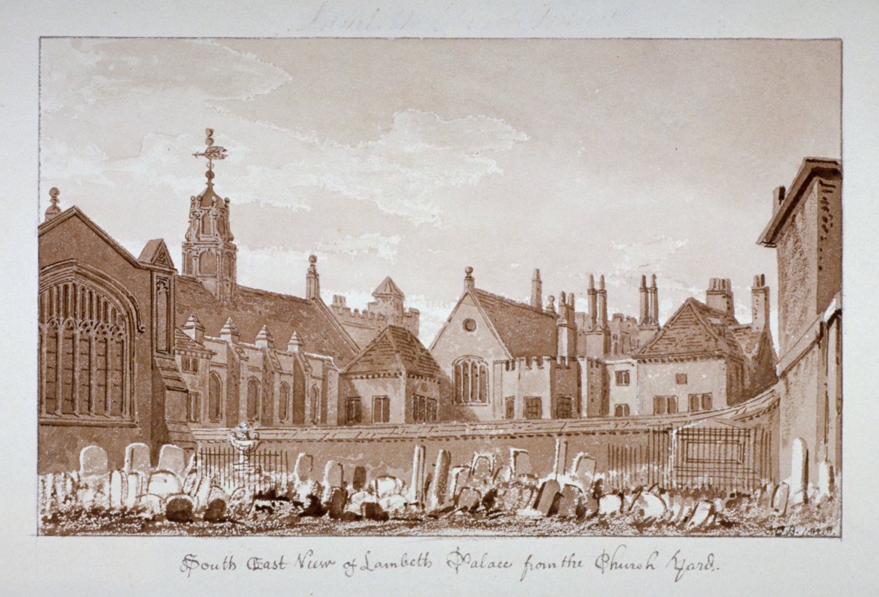Vue sud-est du palais de Lambeth depuis le cimetière de l
